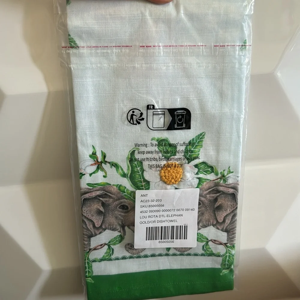 Lou Rota twin Elephants dish towel